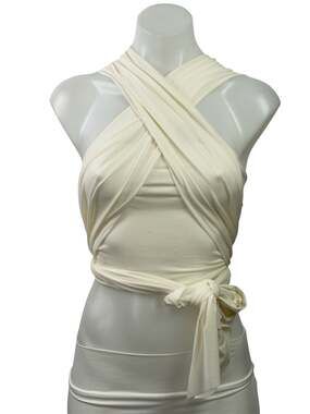 Eros Beige Strappy Cross Over Halter Neck Sleeveless Cropped Wrap Blouse Top XS